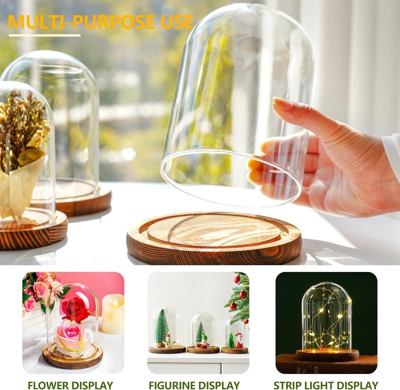 ZEERSHEE Glass Cloche Display Dome Decorative Glass Display Bell Jar with Wooden Base for Home Party Wedding Decor（6.3''*4.8'' - Image 5